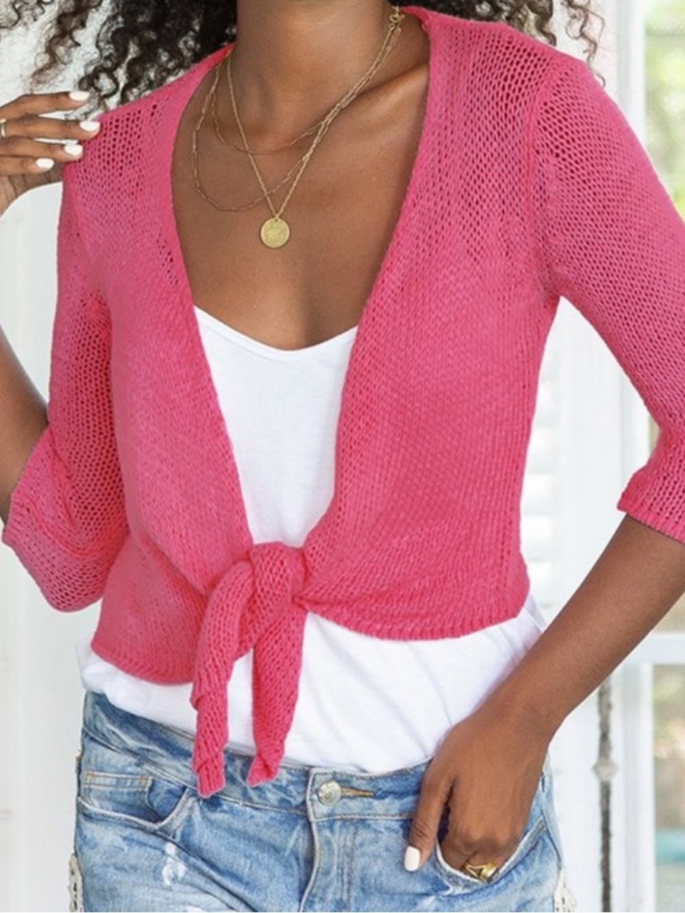 Wooden Ships 3/4 Ballet Sweater Open Cardigan Pink Size XS/S